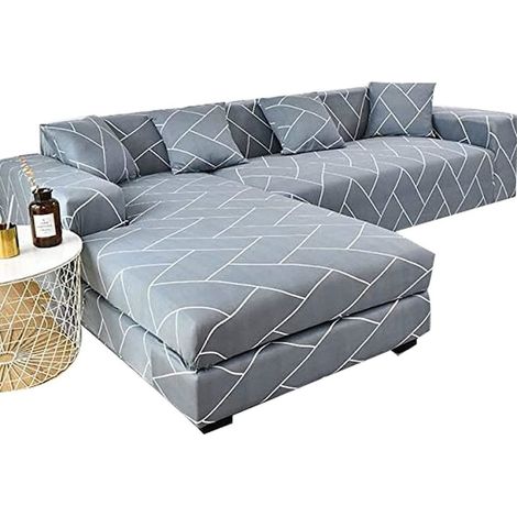 Housse de canapé d'angle extensible QttvbTna, élastique, polyester, 1 place, avec coussin, grise (1/5)