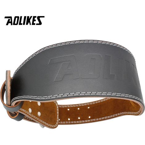 (Noir, Taille L) Ceinture de fitness en cuir avec boucle, adaptée aux exercices tels que les squats, protège la colonne lombaire. (1/2)