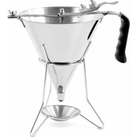 1 - Entonnoir à piston - Acier inoxydable - Capacité 1,8 l avec douilles 4,5,6 mm et support antigoutte pour cuisine professionnelle - Argenté (1/5)
