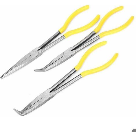 3pcs Pinces à Bec Long en Acier au Carbone Pinces Extra Longues avec Pointe Droite Coudée Pour Électriciens Craft Outil Set (1/4)