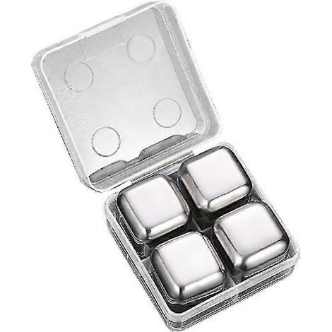 Cubitos de hielo reutilizables de acero inoxidable aptos para uso alimentario, ideales para whisky y cerveza. No requieren dilución y se enfrían rápidamente. Paquete de 4 unidades. (1/5)