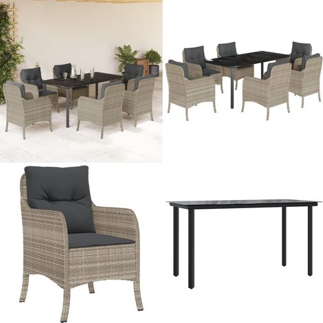 Ensemble à manger de jardin et coussins 7 pcs gris clair rotin - Chaise de jardin - Table de jardin (1/5)