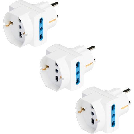 POLYPOOL 3 Adattatori Presa Tedesca Schuko e Spina Italiana 16A 2P+T 2 prese, 10-16A 2P+T 1 presa (Standard 10A e 16A Terra Laterale), Bianco, PP2351.3