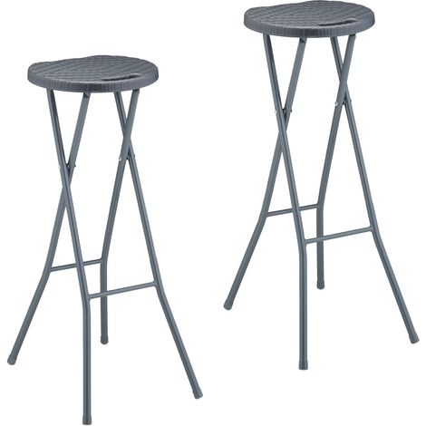 Tabouret de Bar, lot 2, Effet rotin, siège Pliant pour Le Jardin, Plastique, Acier, HxLxP : 80x34x45 cm, Gris (1/5)
