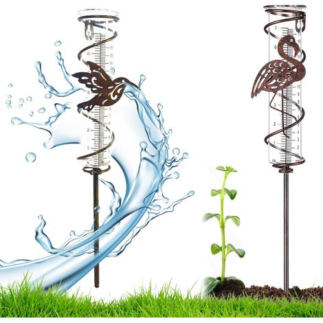 Pluviomètre de jardin en verre - Outils de mesure - Pluviomètre - Pluviomètre - Pluviomètre en métal - Oiseau - Avec échelle claire - Pour jardin, pelouse, terrasse (1/5)