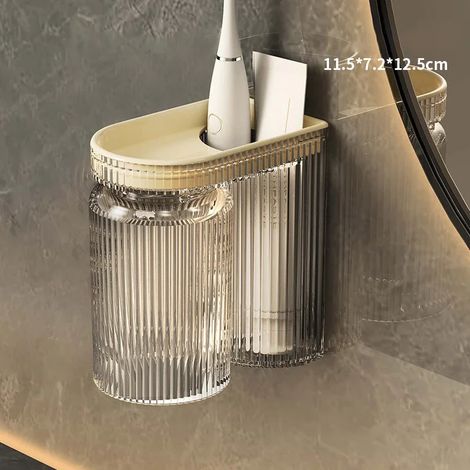 (blanc A0036A) Porte-brosse à dents mural avec gobelet de brossage et gobelet de rinçage, support mural pour salle de bain (1/5)