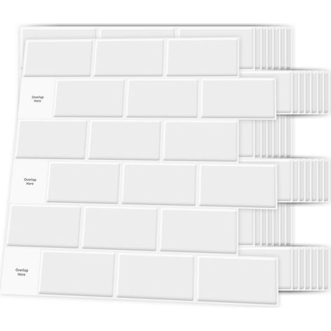 Groofoo – Selbstklebende Küchenrückwand – 3D-Vinyl-Fliesen in Weiß, U-Bahn-Optik – 10er-Pack, 30 x 30 cm – Hitzebeständig und feuchtigkeitsbeständig (1/5)