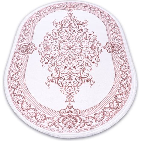 Teppich ACRYL DIZAYN Oval 142 Elfenbein / Rosa pink 80x300 cm