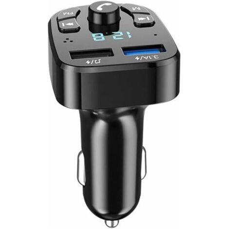 Transmetteur FM Bluetooth,Lecteur MP3 de Voiture Bluetooth Transmetteur FM sans Fil Audio Musique Stéréo,Chargeur de Voiture,2 USB Port,Appel Mains Libres,Clé USB Affichage de la Tension (1/5)
