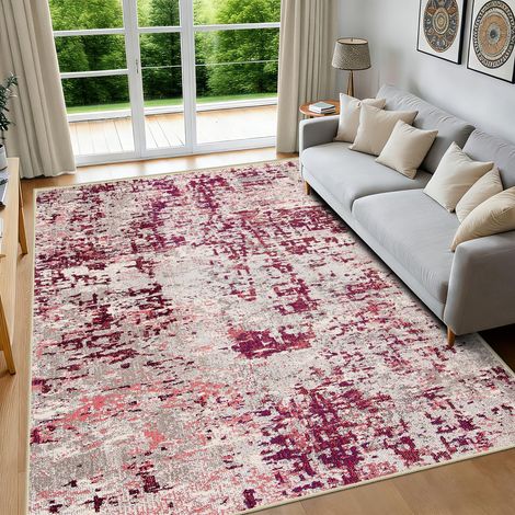 Tapis Salon Rouge 140x200 cm, Tapis Lavable en Machine et Antidérapant Tapis Abstrait Moderne à Poils Courts pour Salon, Chambre, Salle à Manger et Bureau (1/5)