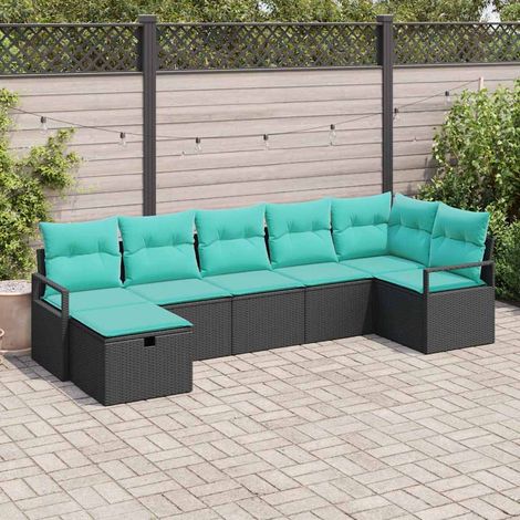 vidaXL Ensemble de Canapés 7 pcs Noir et turquoise polyrotin (1/5)