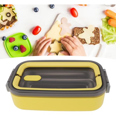 Isolierte Lunchbox aus Edelstahl im japanischen Stil, mit abgedichtetem Fach für Schüler, mikrowellengeeignet, gelb. (1/5)