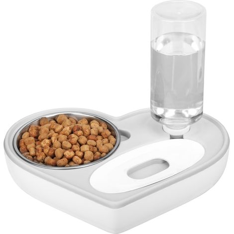2-in-1-Napf für Hunde und Katzen mit automatischem Wasserspender in Herzform – 500 ml/17 oz Wassernapf – 350 ml/22 oz Futternapf aus Edelstahl für Welpen und Kätzchen