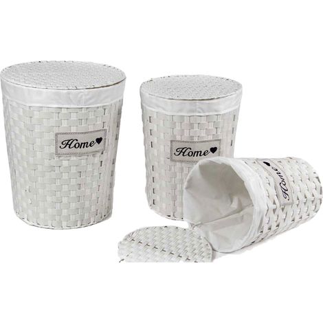 2x Set ceste portabiancheria bianco portapanni pz 3 (1/2)