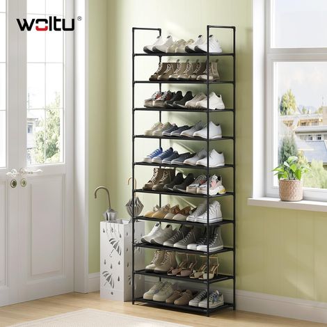 Étagère pour Chaussures WOLTU, Rangement de Chaussures à 10 Niveaux, Étroit, 61x28x174cm, Noir (1/5)