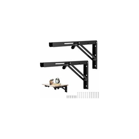 Staffe pieghevoli nere da parete, supporto pieghevole 400 x 170 mm, staffa pieghevole resistente, supporti pieghevoli per ripiani per banco da lavoro da garage - Crezuo