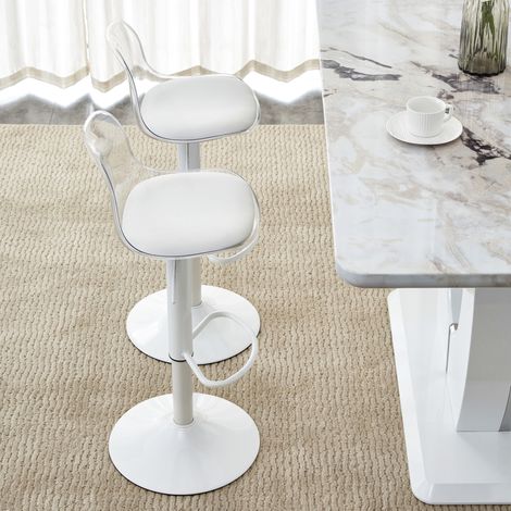 Set di 2 sgabelli da bar regolabili, 82-104 cm, girevoli 360°, trasparenti e bianchi DESVIAE (1/5)