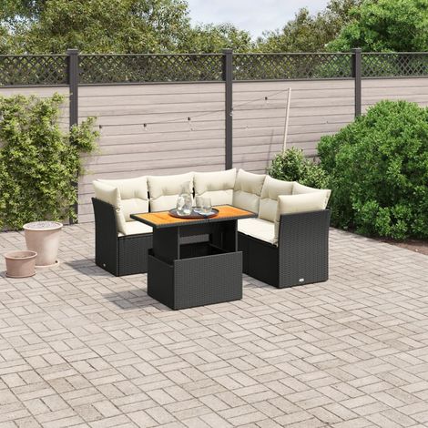 Ensemble Salon Jardin Résine Tressée Noir 5 Pièces avec Table Réglable et Coussins Crème (1/3)