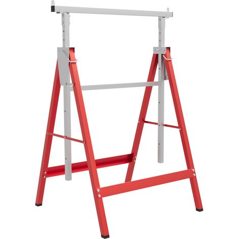 Lot de 2 tréteaux télescopiques pliants, hauteur ajustable de 80 à 130 cm, rouge (1/5)