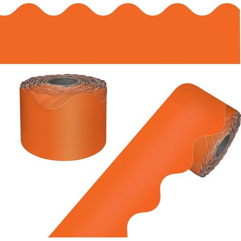 Bordure de tableau d'affichage orange en rouleau, adaptée à la décoration de la salle de classe, 10 m 1 rouleau de bordure en forme d'éventail, adapté aux stores enrouleurs, tableaux blancs, tableaux (1/5)