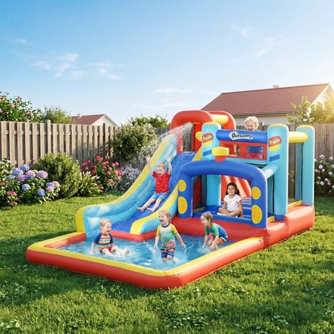 Château gonflable pour enfants de 3 à 8 ans avec trampoline, toboggan et piscine, 435 x 245 x 200 cm