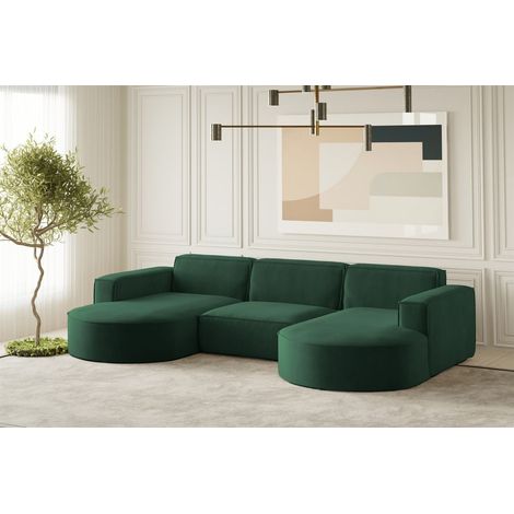 Wohnlandschaft U-Form Sofa PALMA in Stoff Noel Grün