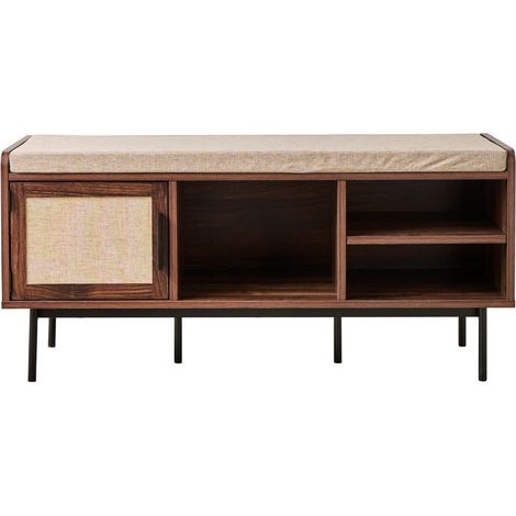 CALICOSY - Banc d'entrée décor noyer 1 porte avec façade en tissu  JETSON