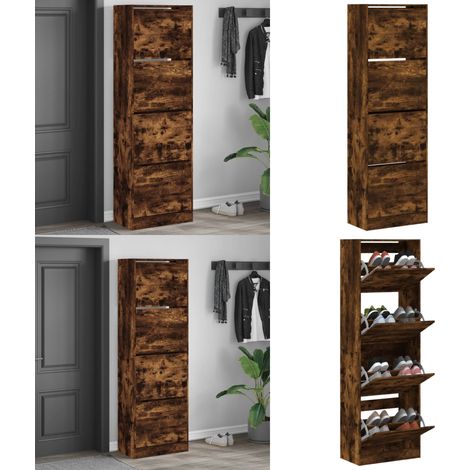 Schuhschrank mit 4 Klappen Räuchereiche 60x34x187,5 cm - Schuhschrank - Schuhregal - Schuhorganisation - Aufbewahrungssystem - Garderobe - Home & Living