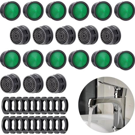 Lot de 20 aérateurs de robinet, pièces de rechange avec joint de cache de robinet, limiteur de débit, insert de filtre, économie d'eau, limiteur de débit pour salle de bain, cuisine (1/5)