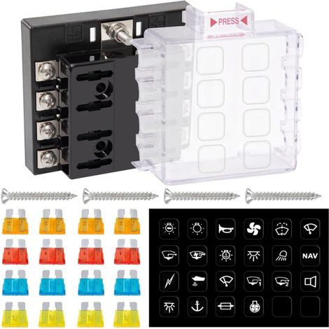 1 Boîte Fusibles 8 Voies, Cuivre Nickelé, PBT Ignifuge, Couvercle PC, Pour Auto Bateau (1/5)