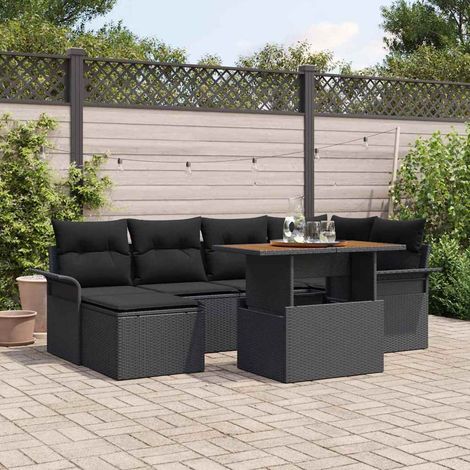vidaXL Gartensofa-set mit Kissen 7 pcs Schwarz Poly-Rattan (1/5)