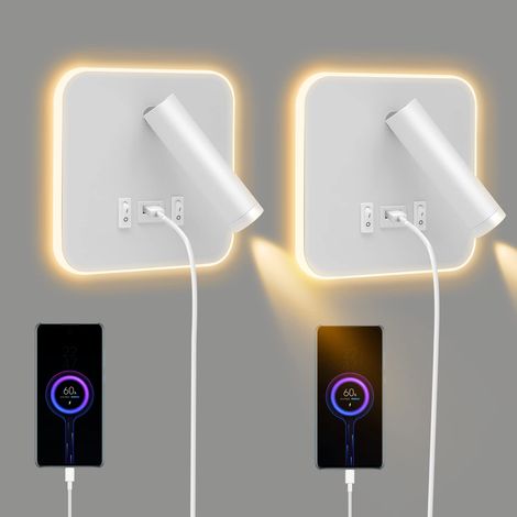 Lampe de Lecture LED, Applique Murale LED, Liseuse de Chevet Réglable, avec Port de Charge USB et Interrupteur, Applique de Chevet, Lumières Murale Couloir (lumière chaude 3W + 9W) (2pcs) (1/5)