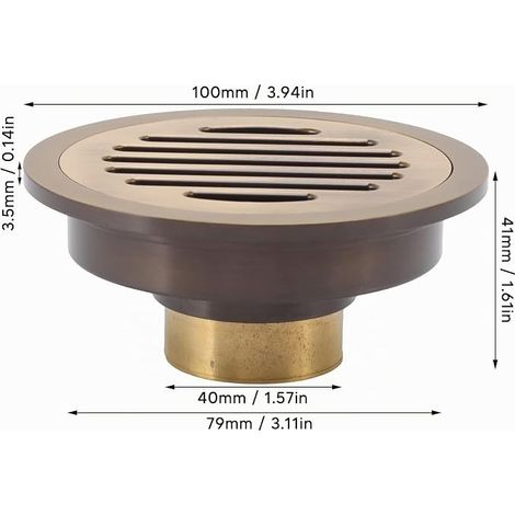 Round Brass Shower Drain Diameter 100 mm Anti-Odour Floor Drain with Removable Strainer, Vintage Heavy Duty Design for Bathroom, Kitchen and Garage (1/4)