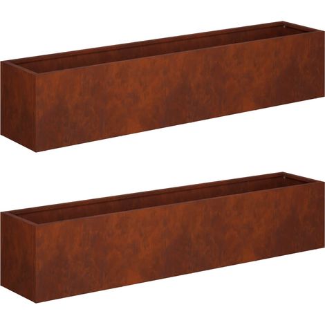 Garden Planter 2 pcs Rusty 100 x 20 x 20 cm Weathering Steel vidaXL