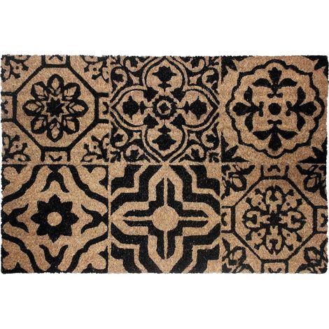Paillasson méditerranéen en fibre de coco 40x60 cm – Absorption optimale des salissures – Dessous en PVC antidérapant