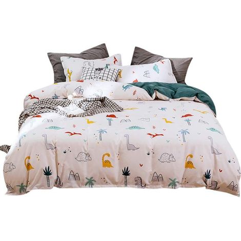 Parure de lit pour enfants avec motif de dinosaures, Motif d'animal mignon en 3D, Housse de couette imprimée, pour filles, Kawaii, dessin animé, avec 1 taie d'oreiller, fermeture éclair, 135 (1/5)
