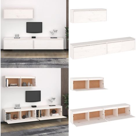 Ensemble de meubles TV 3 pcs blanc bois massif de pin - Meuble Tv - Meuble Suspendu - Rangement Mural - Bibliothèque Murale - Décoration Murale - Home & Living (1/5)