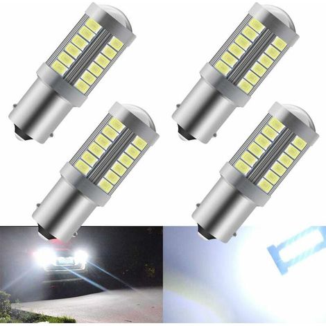 Blanc 1156 BA15S P21W 5630 33SMD Clignotants Ampoules LED 900LM Super Bright Feu de Recul Feu de Freinage Arrière Phares antibrouillard Position Feu arrière 12-30V 3.6W(4 pièces) (1/4)