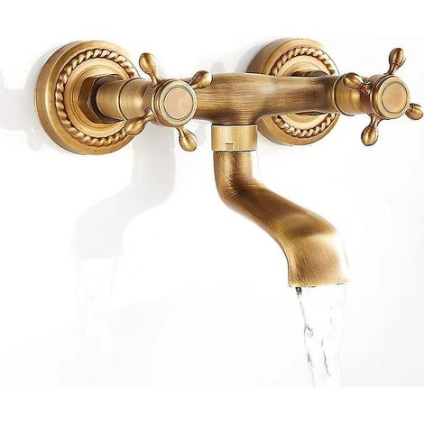 Robinet mural en cuivre Vintage, évier mural de cuisine Antique rotatif à 180 degrés avec eau chaude et froide Cisea (1/3)