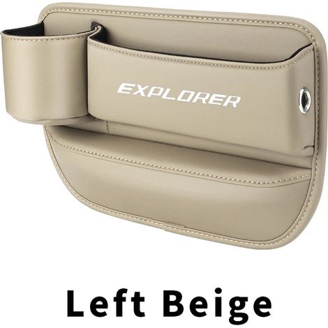 (Beige gauche) Boîte de rangement pour l'espace entre le siège et le porte-gobelet, compatible Ford Explorer 2022, 2023 et 2021. Pochette pour gobelet, téléphone et clés. Accessoires intérieurs en cui (1/5)