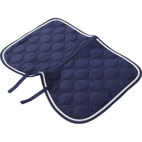 Tapis de selle pour cheval en coton doux, respirant et résistant, avec double corde en polypropylène, poignée et sangle ventrale. Amortisseur de transpiration. Bleu marine. (1/5)