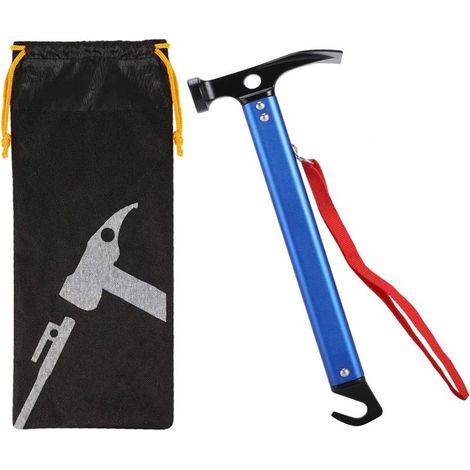 Marteau De Camping avec Crochet, 30cm Marteau De Tente en Aluminium Maillet De Camping en Plein Air Marteau De Piquet De Tente Multifonctionnel avec Sac De Rangement à Cordon (Bleu) (1/5)