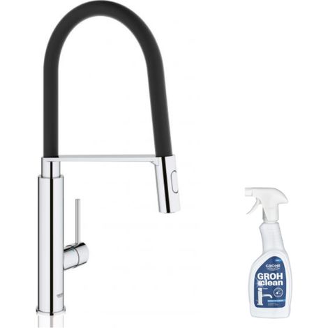 Grifo de cocina con spray cromado GROHE Feel Quickfix + limpiador GrohClean