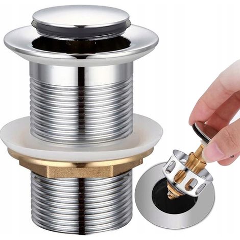 Tapón automático para lavabo con colador sin rebosadero, clic clac, plateado (1/4)