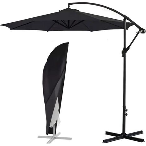 Housse de parasol imperméable, résistante aux UV et en tissu durable pour parasols suspendus ou sur pied, 300-350 cm, noire. (1/5)