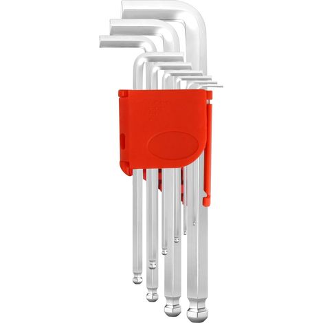 Lot de 9 clés Allen - 1,5 à 10 mm - Longueur moyenne - Surface mate à faible réflexion - Tête sphérique en forme de L - Clé hexagonale pour vélo, moto et voiture (1/5)