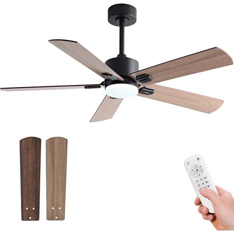 42-Zoll-Deckenventilator mit Licht, moderner schwarzer Deckenventilator mit Fernbedienung, Bauernhaus-Stil Innenventilator mit Flügeln in Doppelfinish, leiser und leistungsstarker Motor, helle LED-Bel
