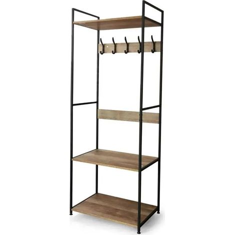 Perchero de metal y madera 5 ganchos 59x39x174