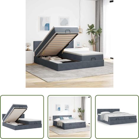 vidaXL Samt - Ottoman-Bett mit Matratzen Dunkelgrau 160x200 cm Samt (1/5)