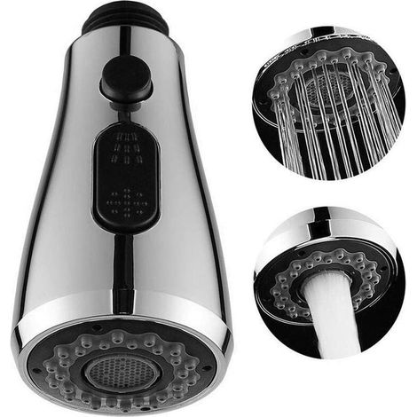 Cabezal rociador extensible para grifo de cocina FOREHILL con 2 funciones, ajustable, adaptador universal para grifo, cromado (1/5)